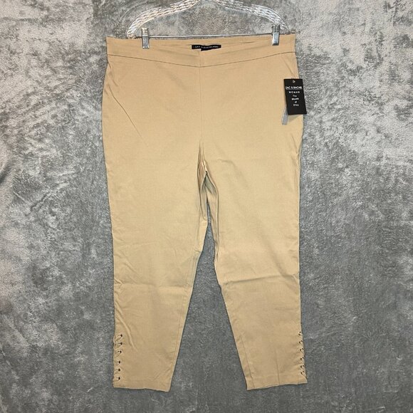 Zac Rachel Women Slim Ankle Stretch Pull On High Rise Chino Pants 18W Plus Tan - Picture 1 of 10